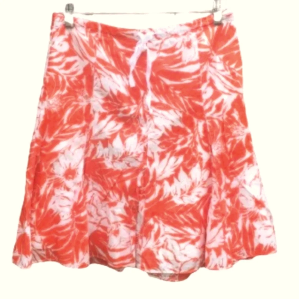 J. CREW Godet A-Line Flouncy Hem Tangerine White Floral Print Skirt Size 6